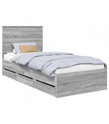 vidaXL Bed Frame with Drawer Grey Sonoma 90 x 190 cm Engineer Wood
