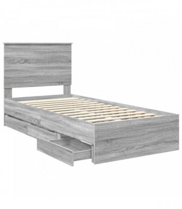 vidaXL Bed Frame with Drawer Grey Sonoma 90 x 190 cm Engineer Wood