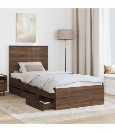 vidaXL Bed Frame with Drawer Brown Oak 90 x 190 cm Engineer Wood
