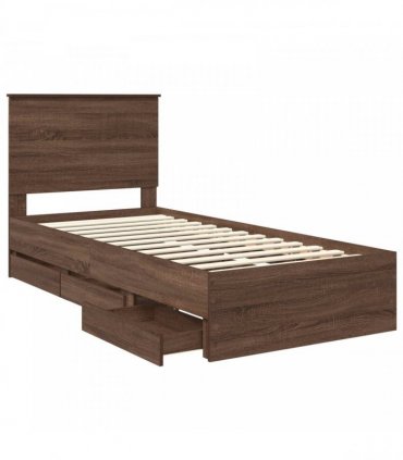 vidaXL Bed Frame with Drawer Brown Oak 90 x 190 cm Engineer Wood