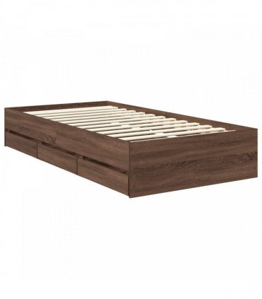 vidaXL Bed Frame with Drawer Brown Oak 90 x 190 cm Engineer Wood