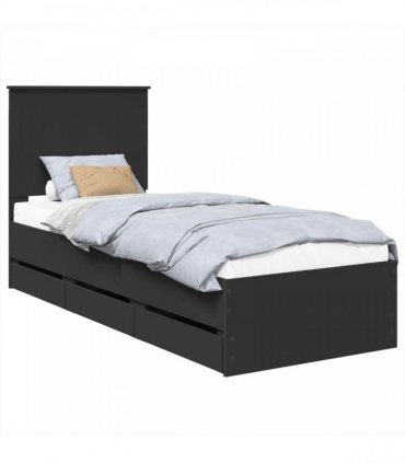 vidaXL Bed Frame with Drawer Black 75 x 190 cm Engineer Wood