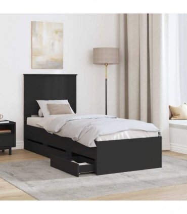 vidaXL Bed Frame with Drawer Black 75 x 190 cm Engineer Wood