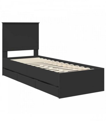 vidaXL Bed Frame with Drawer Black 75 x 190 cm Engineer Wood