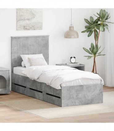 vidaXL Bed Frame with Drawer Concrete Grey 75 x 190 cm Engineer Wood