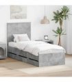 vidaXL Bed Frame with Drawer Concrete Grey 75 x 190 cm Engineer Wood