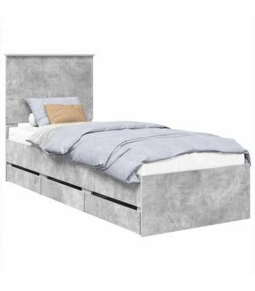 vidaXL Bed Frame with Drawer Concrete Grey 75 x 190 cm Engineer Wood