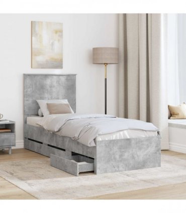 vidaXL Bed Frame with Drawer Concrete Grey 75 x 190 cm Engineer Wood