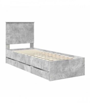 vidaXL Bed Frame with Drawer Concrete Grey 75 x 190 cm Engineer Wood
