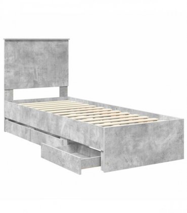 vidaXL Bed Frame with Drawer Concrete Grey 75 x 190 cm Engineer Wood