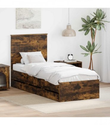 vidaXL Bed Frame with Drawer Smoked Oak 75 x 190 cm Engineer Wood