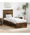vidaXL Bed Frame with Drawer Smoked Oak 75 x 190 cm Engineer Wood