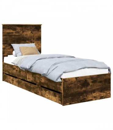vidaXL Bed Frame with Drawer Smoked Oak 75 x 190 cm Engineer Wood