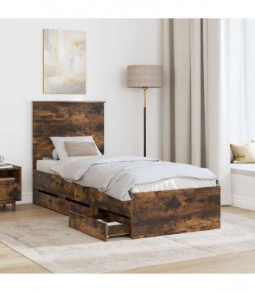 vidaXL Bed Frame with Drawer Smoked Oak 75 x 190 cm Engineer Wood
