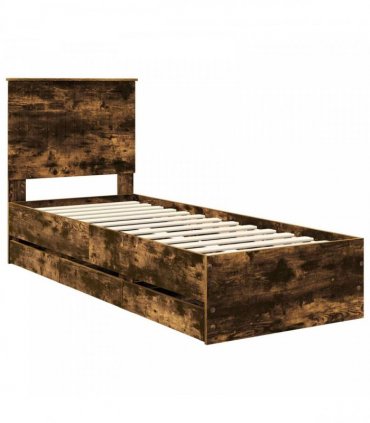 vidaXL Bed Frame with Drawer Smoked Oak 75 x 190 cm Engineer Wood