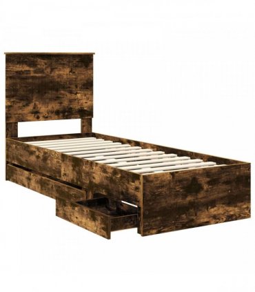 vidaXL Bed Frame with Drawer Smoked Oak 75 x 190 cm Engineer Wood