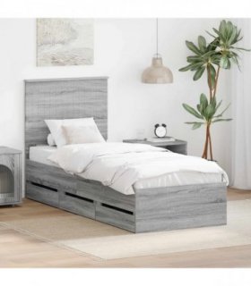 vidaXL Bed Frame with Drawer Grey Sonoma 75 x 190 cm Engineer Wood