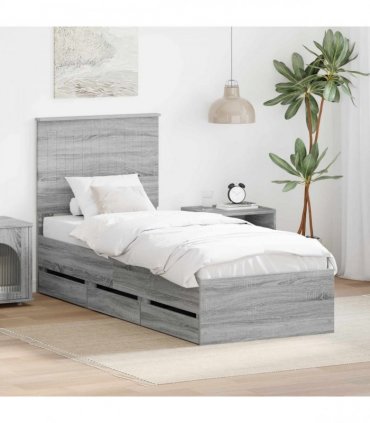 vidaXL Bed Frame with Drawer Grey Sonoma 75 x 190 cm Engineer Wood
