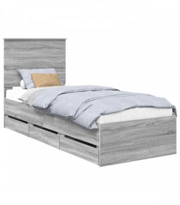 vidaXL Bed Frame with Drawer Grey Sonoma 75 x 190 cm Engineer Wood