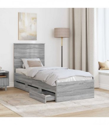 vidaXL Bed Frame with Drawer Grey Sonoma 75 x 190 cm Engineer Wood