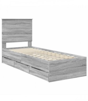 vidaXL Bed Frame with Drawer Grey Sonoma 75 x 190 cm Engineer Wood
