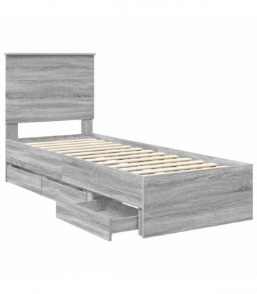 vidaXL Bed Frame with Drawer Grey Sonoma 75 x 190 cm Engineer Wood