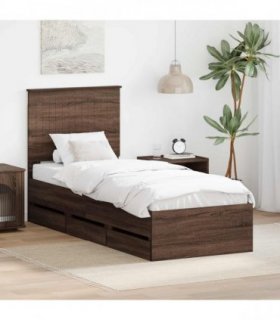 vidaXL Bed Frame with Drawer Brown Oak 75 x 190 cm Engineer Wood