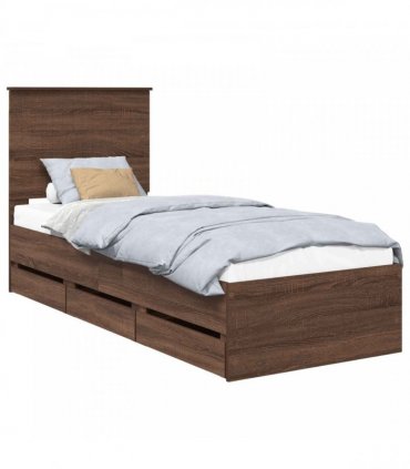 vidaXL Bed Frame with Drawer Brown Oak 75 x 190 cm Engineer Wood