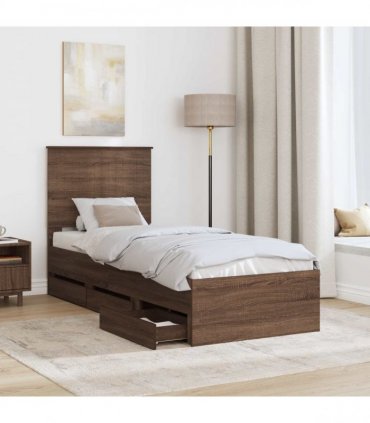 vidaXL Bed Frame with Drawer Brown Oak 75 x 190 cm Engineer Wood