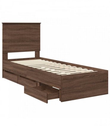 vidaXL Bed Frame with Drawer Brown Oak 75 x 190 cm Engineer Wood