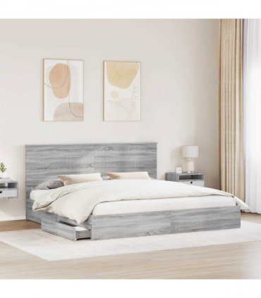 vidaXL Storage Bed Grey Sonoma 200 x 200 cm Engineered Wood