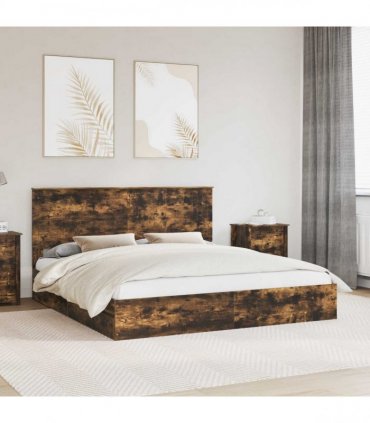 vidaXL Storage Bed Smoked Oak 180 x 200 cm Engineered Wood