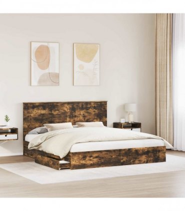 vidaXL Storage Bed Smoked Oak 180 x 200 cm Engineered Wood