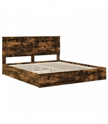 vidaXL Storage Bed Smoked Oak 180 x 200 cm Engineered Wood