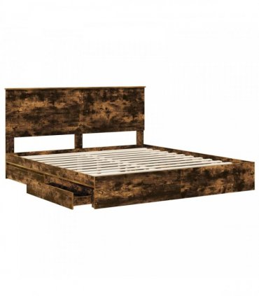 vidaXL Storage Bed Smoked Oak 180 x 200 cm Engineered Wood