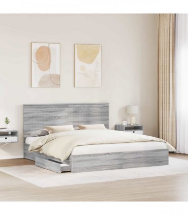 vidaXL Storage Bed Grey Sonoma 180 x 200 cm Engineered Wood