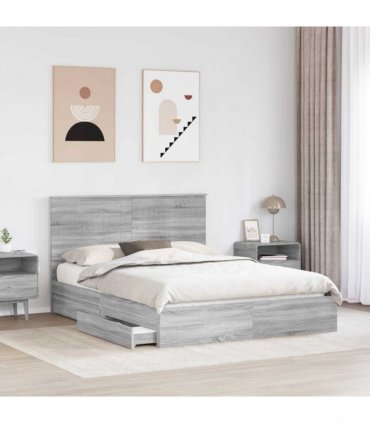 vidaXL Storage Bed Grey Sonoma 150 x 200 cm Engineered Wood