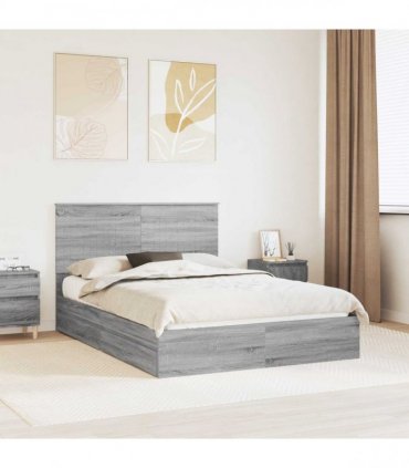 vidaXL Storage Bed Grey Sonoma 140 x 200 cm Engineered Wood