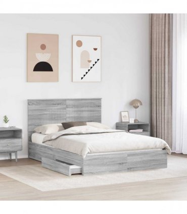 vidaXL Storage Bed Grey Sonoma 140 x 200 cm Engineered Wood