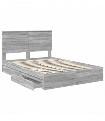 vidaXL Storage Bed Grey Sonoma 140 x 200 cm Engineered Wood