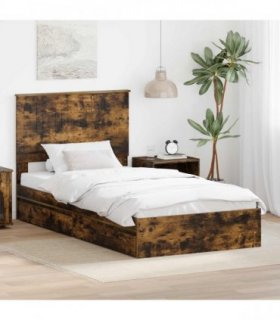 vidaXL Storage Bed with Drawer Smoked Oak 100 x 200 cm Engineered Wood