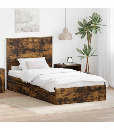 vidaXL Storage Bed with Drawer Smoked Oak 100 x 200 cm Engineered Wood