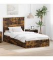 vidaXL Storage Bed with Drawer Smoked Oak 100 x 200 cm Engineered Wood