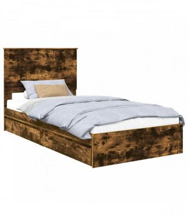 vidaXL Storage Bed with Drawer Smoked Oak 100 x 200 cm Engineered Wood