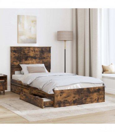 vidaXL Storage Bed with Drawer Smoked Oak 100 x 200 cm Engineered Wood