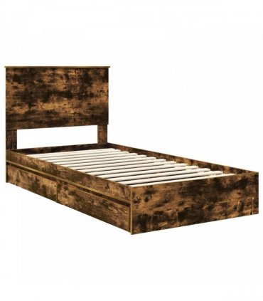 vidaXL Storage Bed with Drawer Smoked Oak 100 x 200 cm Engineered Wood