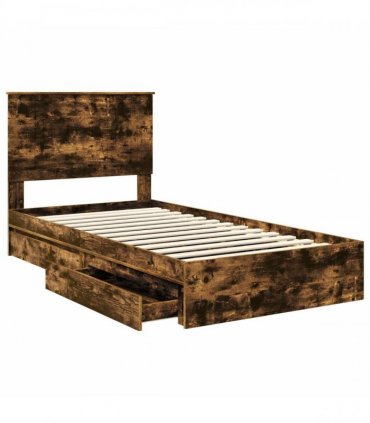 vidaXL Storage Bed with Drawer Smoked Oak 100 x 200 cm Engineered Wood