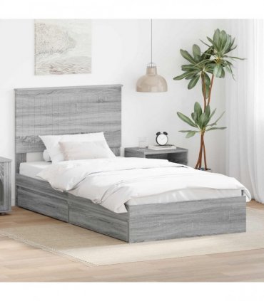 vidaXL Storage Bed Grey Sonoma 100 x 200 cm Engineered Wood
