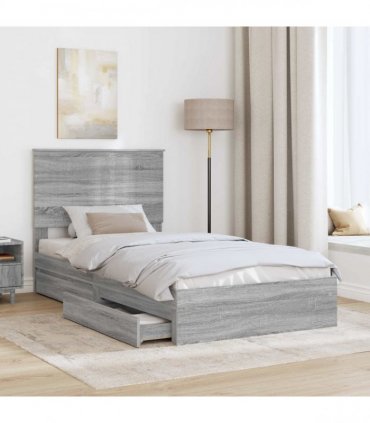 vidaXL Storage Bed Grey Sonoma 100 x 200 cm Engineered Wood