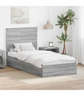 vidaXL Storage Bed with Drawer Grey Sonoma 90 x 200 cm Engineered Wood